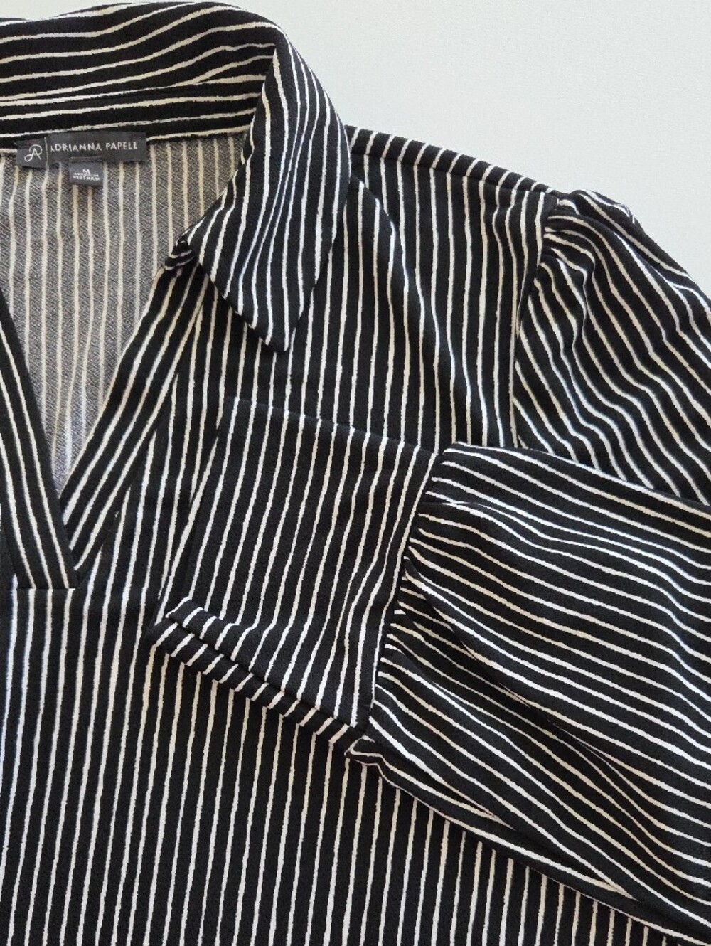 Adrianna Papell Black and White Striped Collared Top